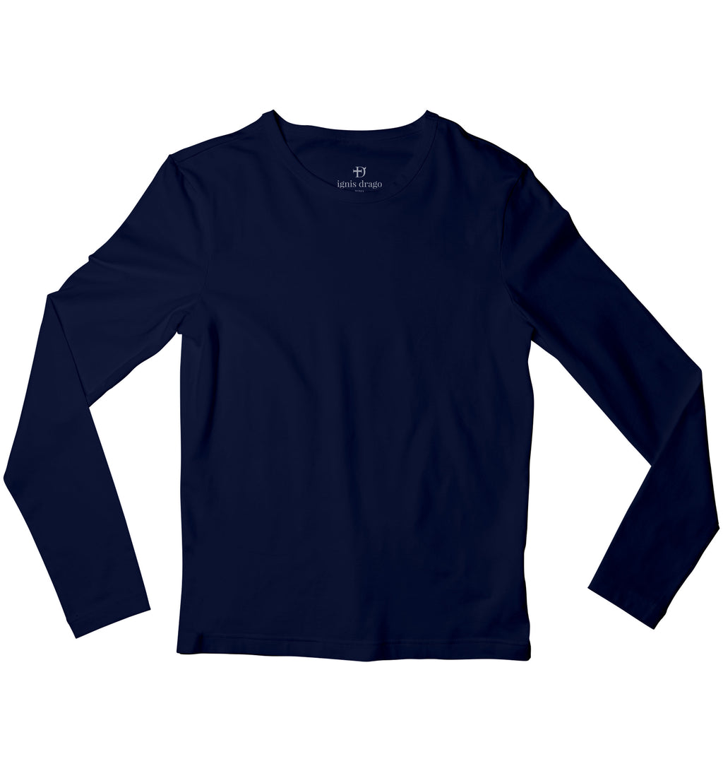 Navy Blue Full Sleeve Plain T-shirt - Buy Online – Ignis Drago India