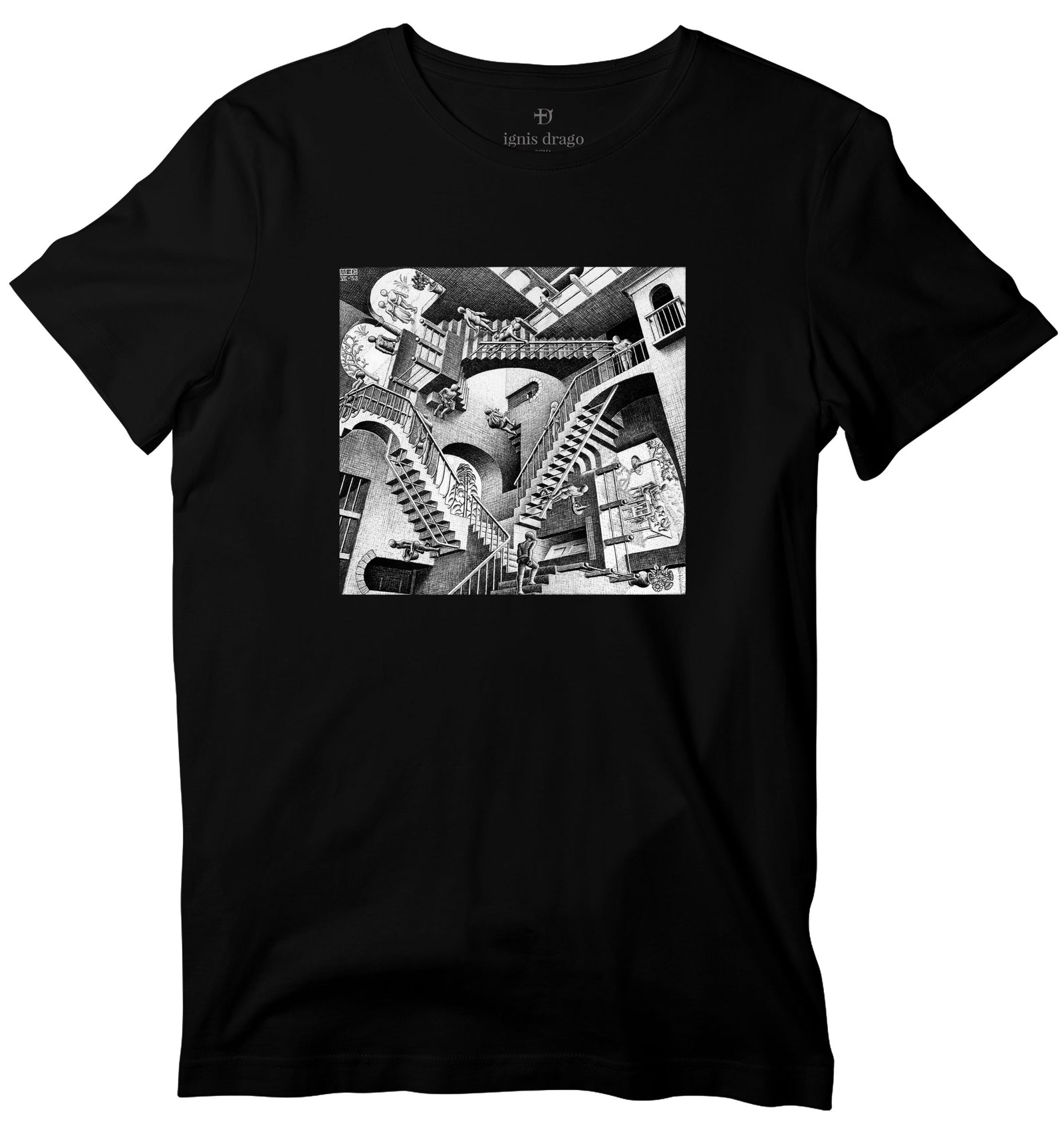 MC Escher アート グラフィックTシャツ J12 relativity-t-shirt-black_1600x